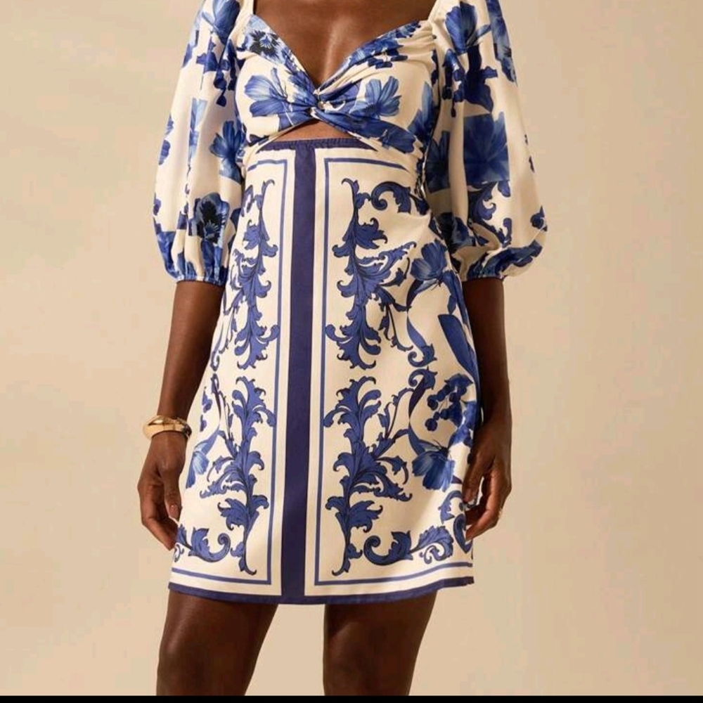 Blue Floral Cutout Mini Dress - Picture 2 of 6